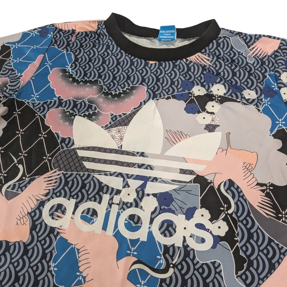 Adidas Originals Japanese Crane Floral Trefoil Graphic T Shirt Mens Multicolor